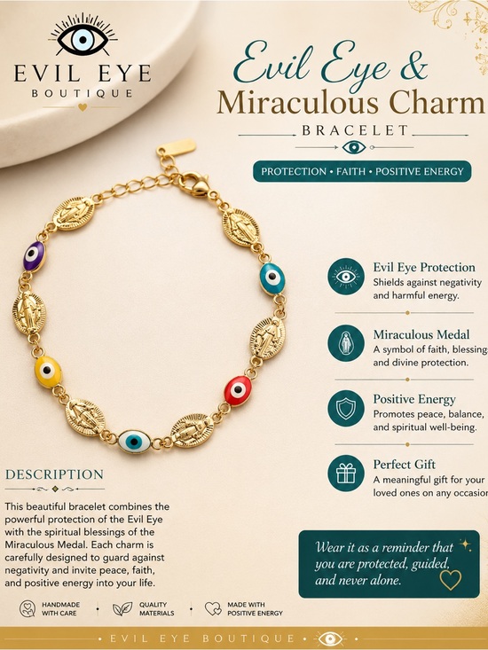 Jewelry - Evil Eye & Miraculous Charm Gold Bracelet – Multicolor